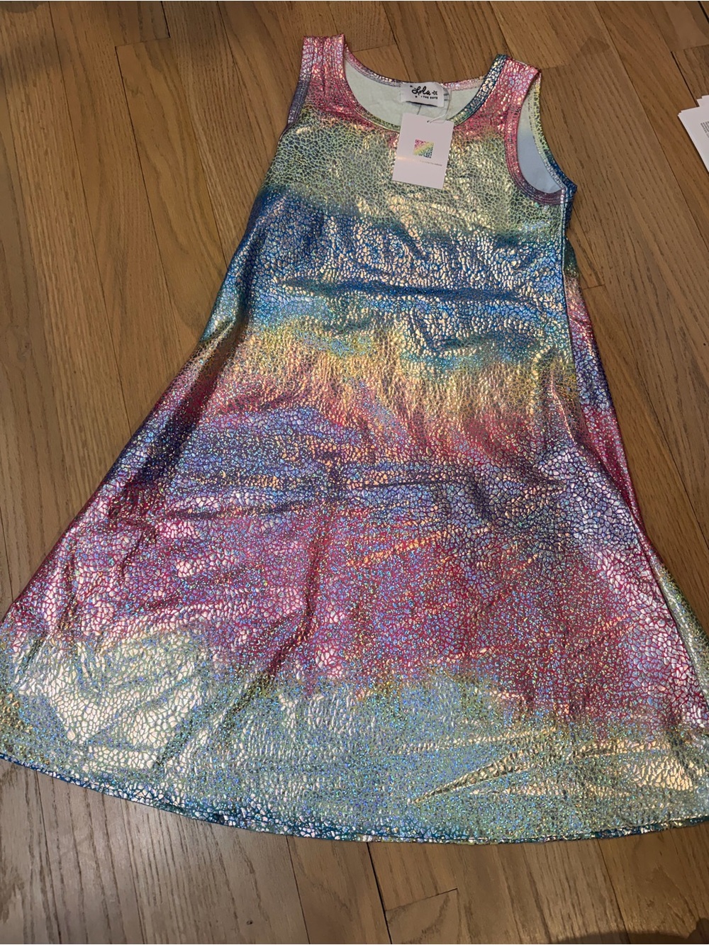 Lola + The Boys Girls Metallic Rainbow Tank Dress - Pink, Blue, Gold